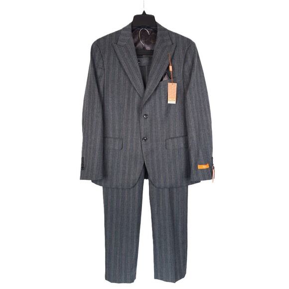 Tallia Men's Slim-Fit Wool 2-Piece Suit Charcoal Brown Pinstripe 40S 30x32 NWT